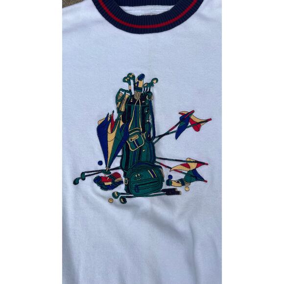 Vintage J'Ma Plum Sweater Men Large White Golf Embroidered Crewneck Long Sleeve - Picture 2 of 5